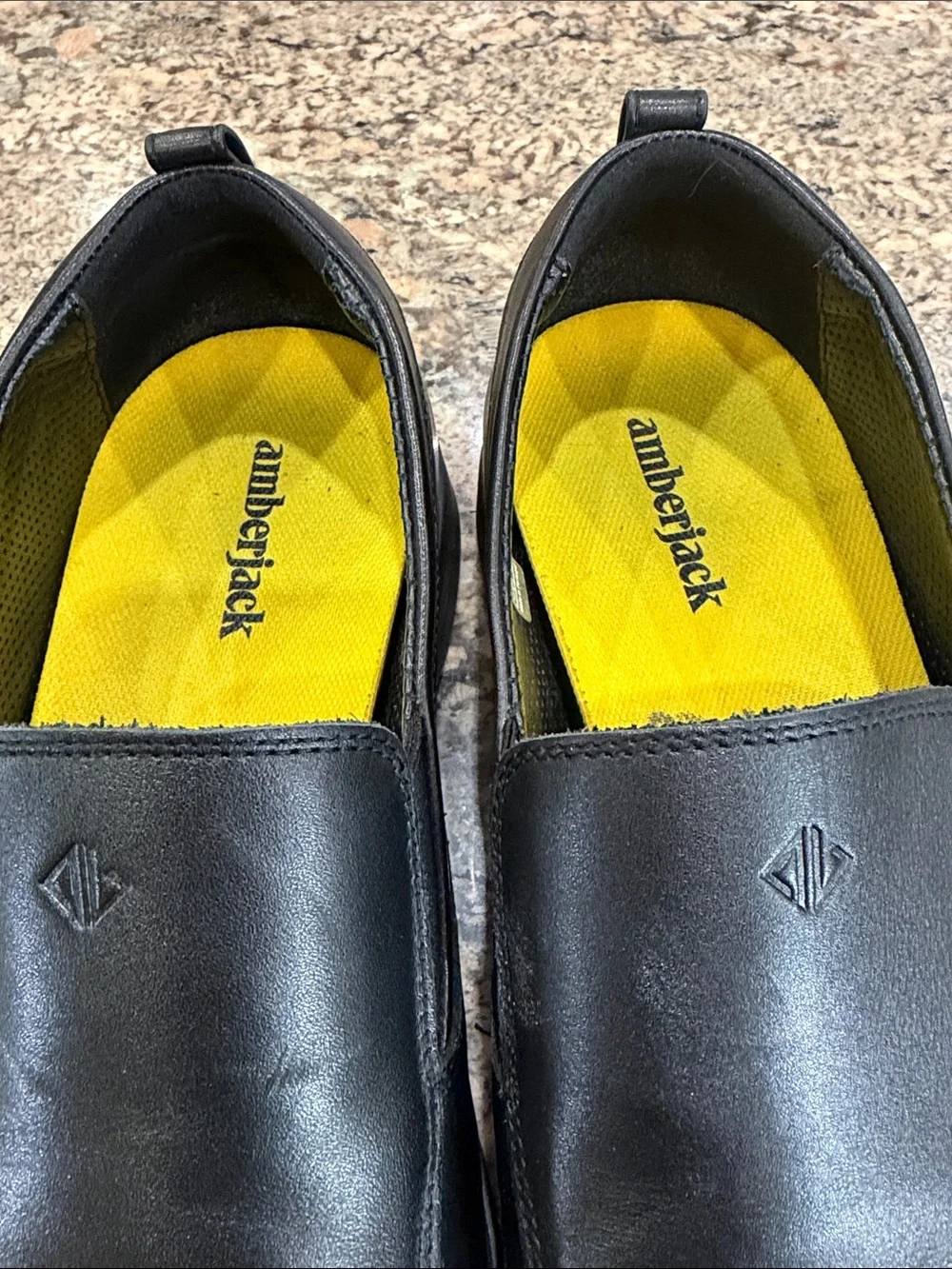 Men's Black Slip-On Leather Loafers with Yellow Insole
